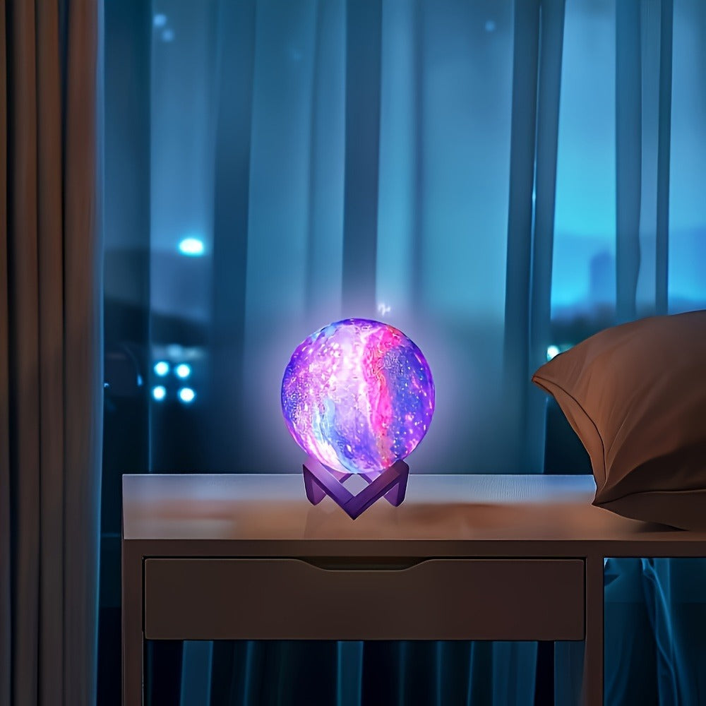 Moon Lamp 128 Colors Ball LED Night Light with Wooden Bracket, USB Plug-in, Remote Control & Infrared Sensor, 5.9 Inch Color Changing Globe Lamp for Bedroom, Living Room, Cafe, Office Decor