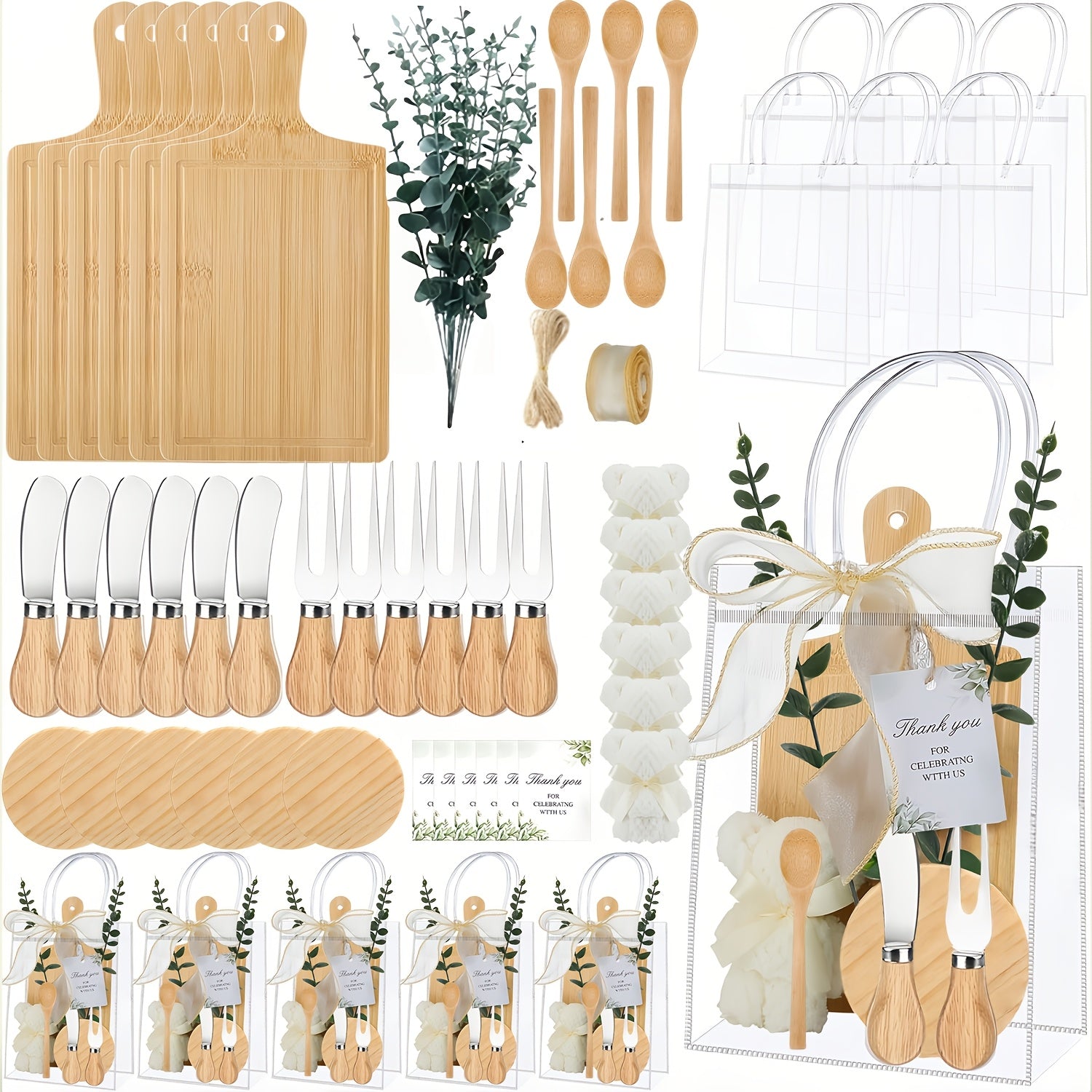 Pizza Board Gift Set with Knives Spoons Gift Bag and Kitchen Towel - Charcuterie Cheese Board Set for Bridal Shower Party Favor, Christmas Holiday Gift for Her Him, Wedding Shower Game Prize