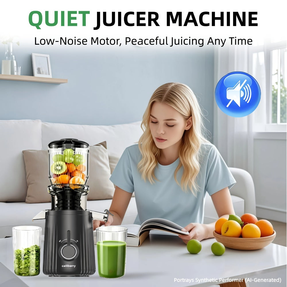 Masticating Juicer Cold Press - 4.25¡± Wide Feed Chute Auto-Feed Slow Juicer for Whole Fruits & Vegetables, 98% Juice Extraction, Quiet Motor, Easy to Clean, Compact for 1-2 People, Multiple Colors
