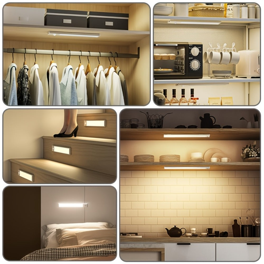 Motion Sensor Under Cabinet Lights 2 Pack | Wireless USB Rechargeable Dimmable 3 Color Temperatures Stick-On Magnetic LED Light for Kitchen Cabinet Wardrobe Stairs Cupboard