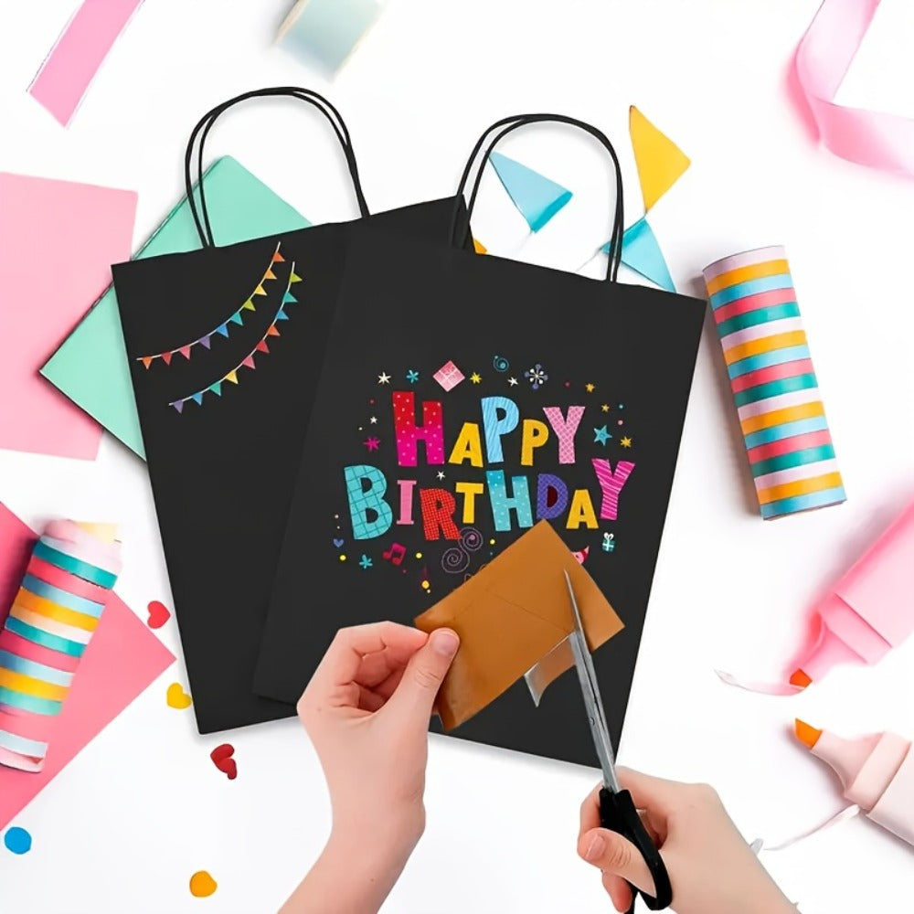 Paper Bags with Handles Bulk - Kraft Paper Gift Bags 25/75/100/300 Pcs, Black White Brown Reusable Shopping Bags for Small Business Retail, Birthday Party, Graduation, Easter Gift Wrapping Packaging
