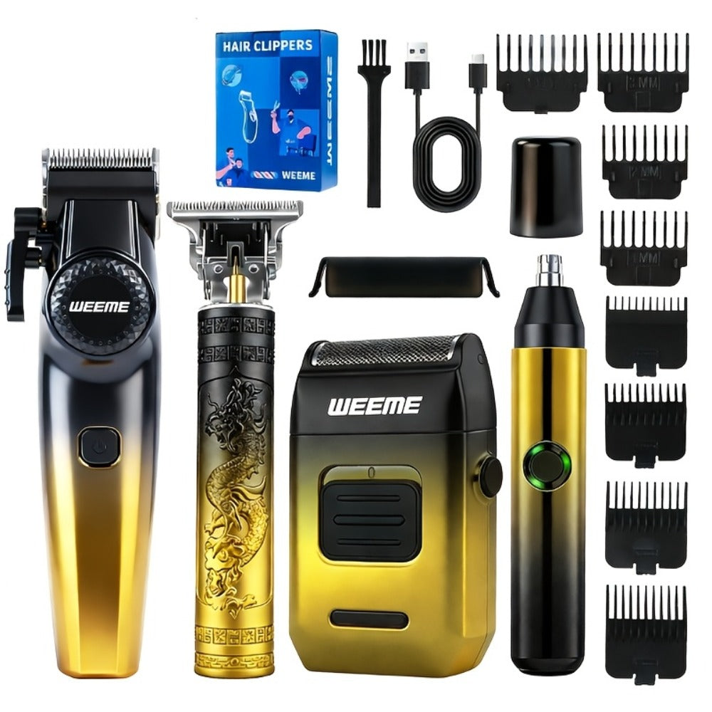 Men's Grooming Gift Box Set ¨C Dragon & Phoenix Design, 2/4pcs Kit with Shaver, Hair Clipper, Nose Hair Remover & T9 Detail Trimmer for Shaving, Hair Cutting & Nose Hair Removal
