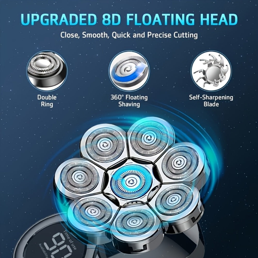 Bald Head Shaver Electric - 5-in-1 Rechargeable Grooming Kit with Type-C Fast Charging, 1400mAh Multi-Head Rotary Shaver for Bald Head Shaving, Beard Trimming & Nose Hair Trimming for Men