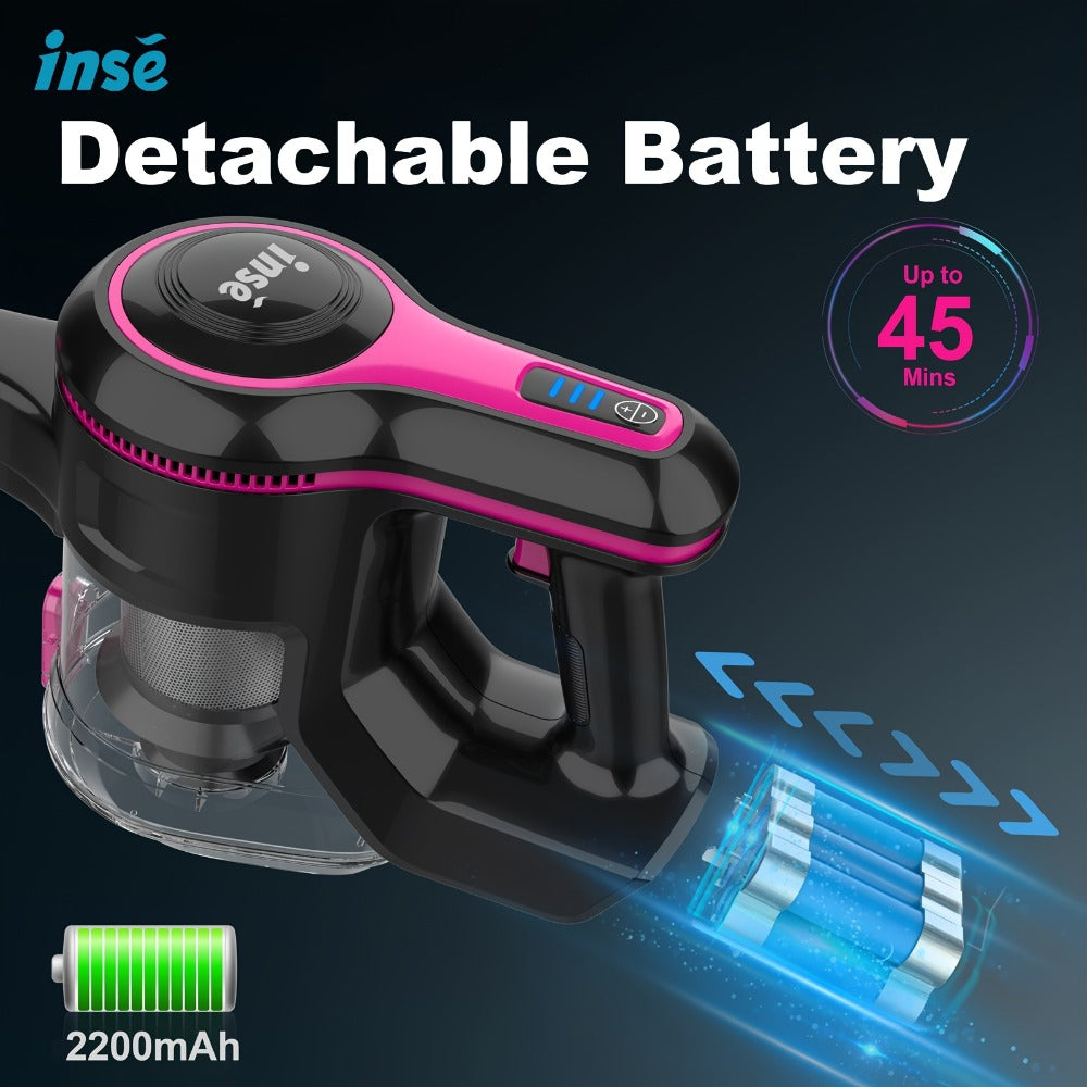 Cordless Vacuum Cleaner 2-in-1 Corded 70KPA Powerful Suction | 6-in-1 Handheld Vacuum with Detachable Battery 45-Min Runtime LED Brush Head 50.5oz Dust Cup | For Hardwood Floor Carpet Pet Hair Home Car