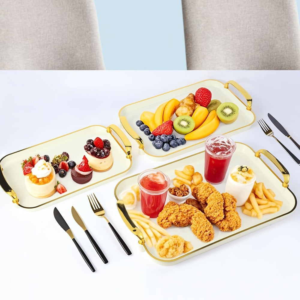 3-Piece Rectangular Serving Tray Set with Handles ¨C Plastic Food Trays for Parties, Dinners & Gatherings, 16.5/15/13.2 Inch Nested Trays for Turkey, Cake, Cheese, Fruit & Appetizers