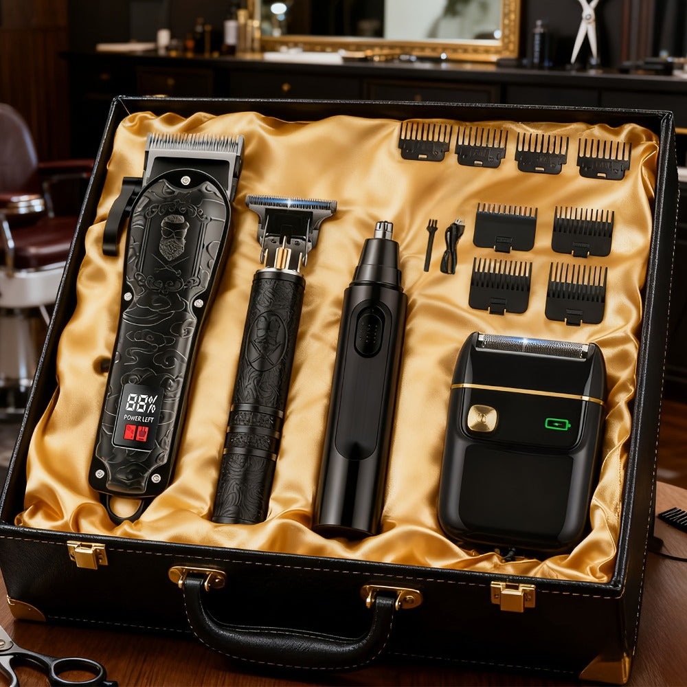 Men's Grooming Set USB Rechargeable Hair Clipper Electric Shaver Nose Ear Hair Trimmer with LCD Battery Display 2-Piece and 4-Piece Options Gift for Husband Boyfriend