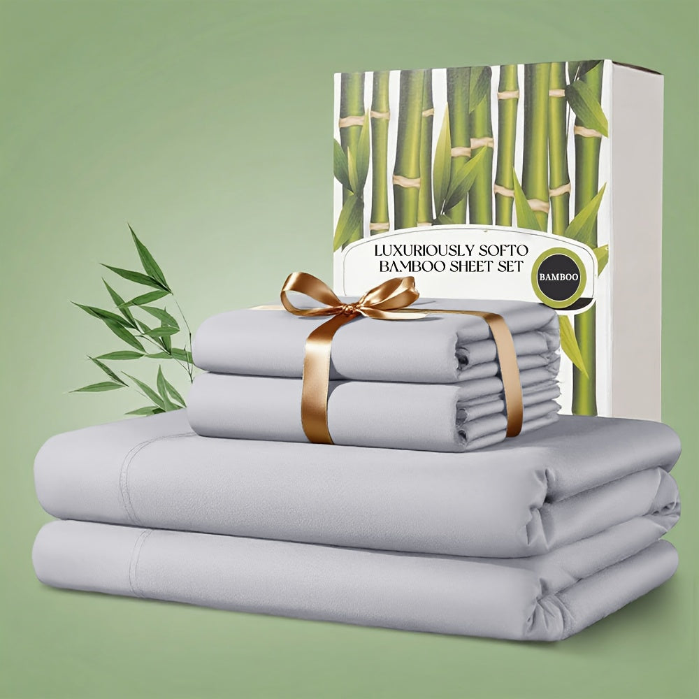 Bamboo Bed Sheet Set 4pcs 2200TC Deep Pocket Cooling Fitted Sheets ¨C Ultra Soft, Breathable, Shrink & Wrinkle Resistant