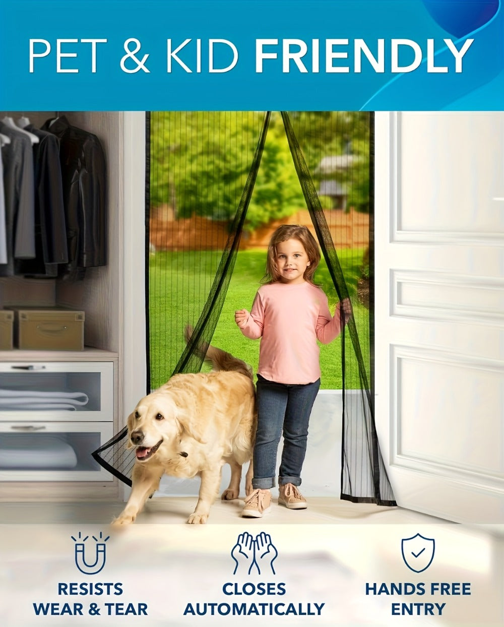 Magnetic Screen Door with Heavy Duty Metal Frame ¨C Self-Closing Mesh Door Curtain, Insect-Proof Bug Screen with Frame Shackle, Easy Install for Indoor & Outdoor Doorways, Pet & Kid Friendly