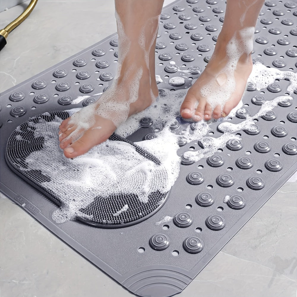 Non-Slip Bath Tub Shower Mat 27x14 Inch with Suction Cups & Drain Holes | Foot Massage Textured | Machine Washable Bathroom Safety Mat