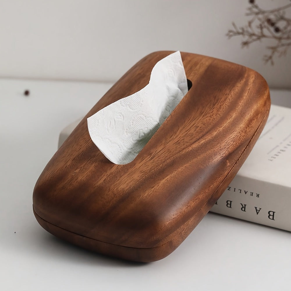 Walnut Tissue Box Cover Holder - Modern Minimalist Rectangular Decorative Napkin Dispenser with Premium Walnut Veneer Top, Polished Finish for Desk, Bathroom, Office, Nightstand