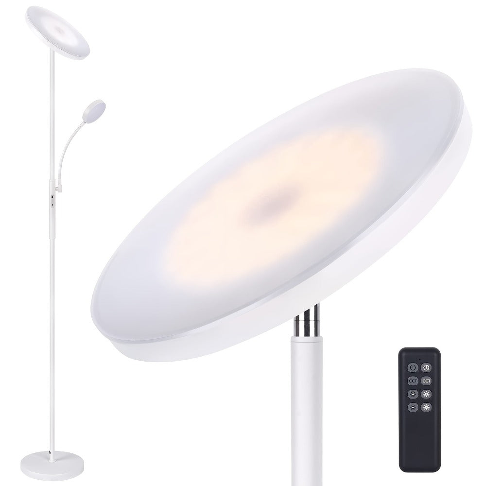 LED Floor Lamp with Reading Light ¨C 27W 2300LM Dimmable Torchiere Standing Lamp, 4 Color Temperatures, Remote & Touch Control, Metal Base for Living Room Bedroom Home Office (Black/White)