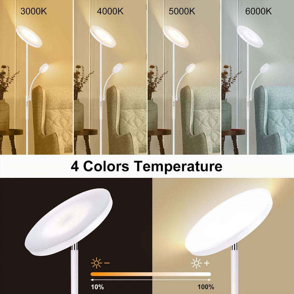 LED Floor Lamp with Reading Light ¨C 27W 2300LM Dimmable Torchiere Standing Lamp, 4 Color Temperatures, Remote & Touch Control, Metal Base for Living Room Bedroom Home Office (Black/White)