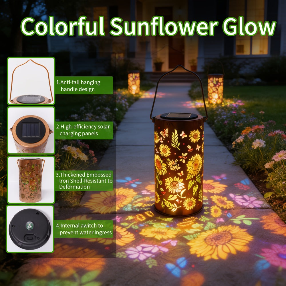 Solar Sunflower Lantern IP65 Waterproof | Painted Butterfly Iron Garden Light | Outdoor Spotlight Lawn Ambient Decor | Solar Garden Lantern for Patio Backyard Porch | Gift for Mom Grandma