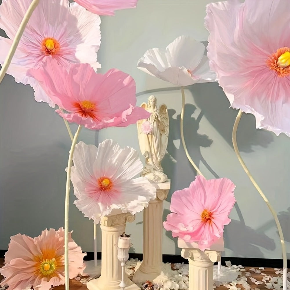 Giant Paper Poppy Artificial Flower - Super Large Floor Standing Fake Flower for Wedding Backdrop, Shop Window Display, Event & Party Decoration, Paper Art Floral Decor, Multiple Colors