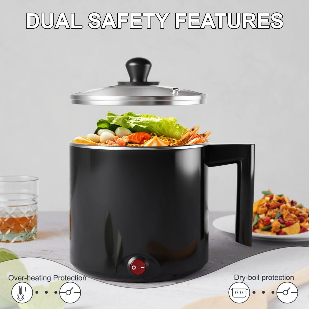 Electric Hot Pot 1.5L Non-Stick Saucepan ¨C Portable Mini Electric Cooker for Noodles, Pasta, Eggs, Steak & Ramen | Fast Heating, Dorm & Travel Friendly