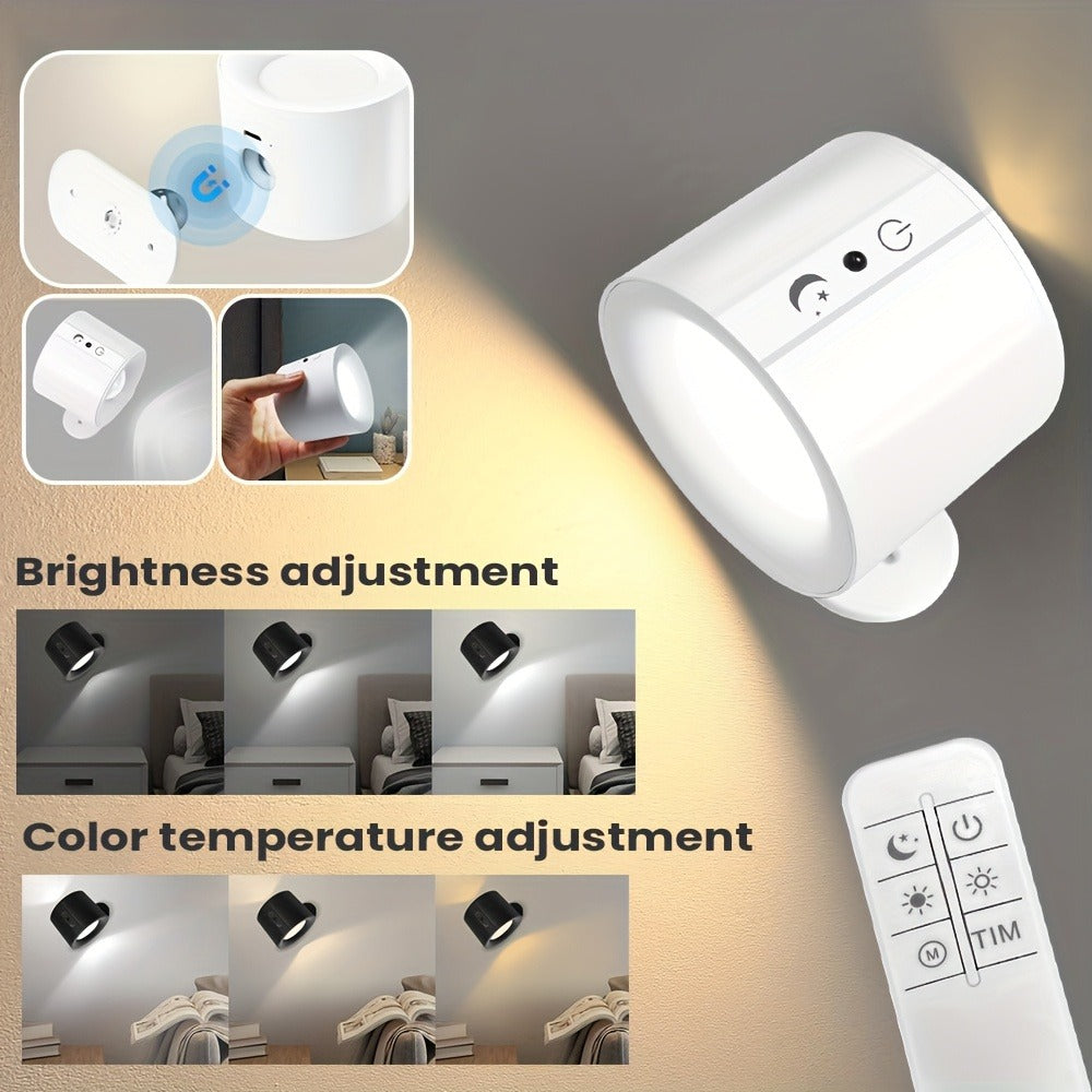 USB Rechargeable LED Wall Light 2 Pack ¨C 360¡ã Rotating Magnetic Ball Touch Control Reading Lamp with 3 Color Temps ¨C Wireless Wall Mounted or Desktop Light for Bedroom Living Room