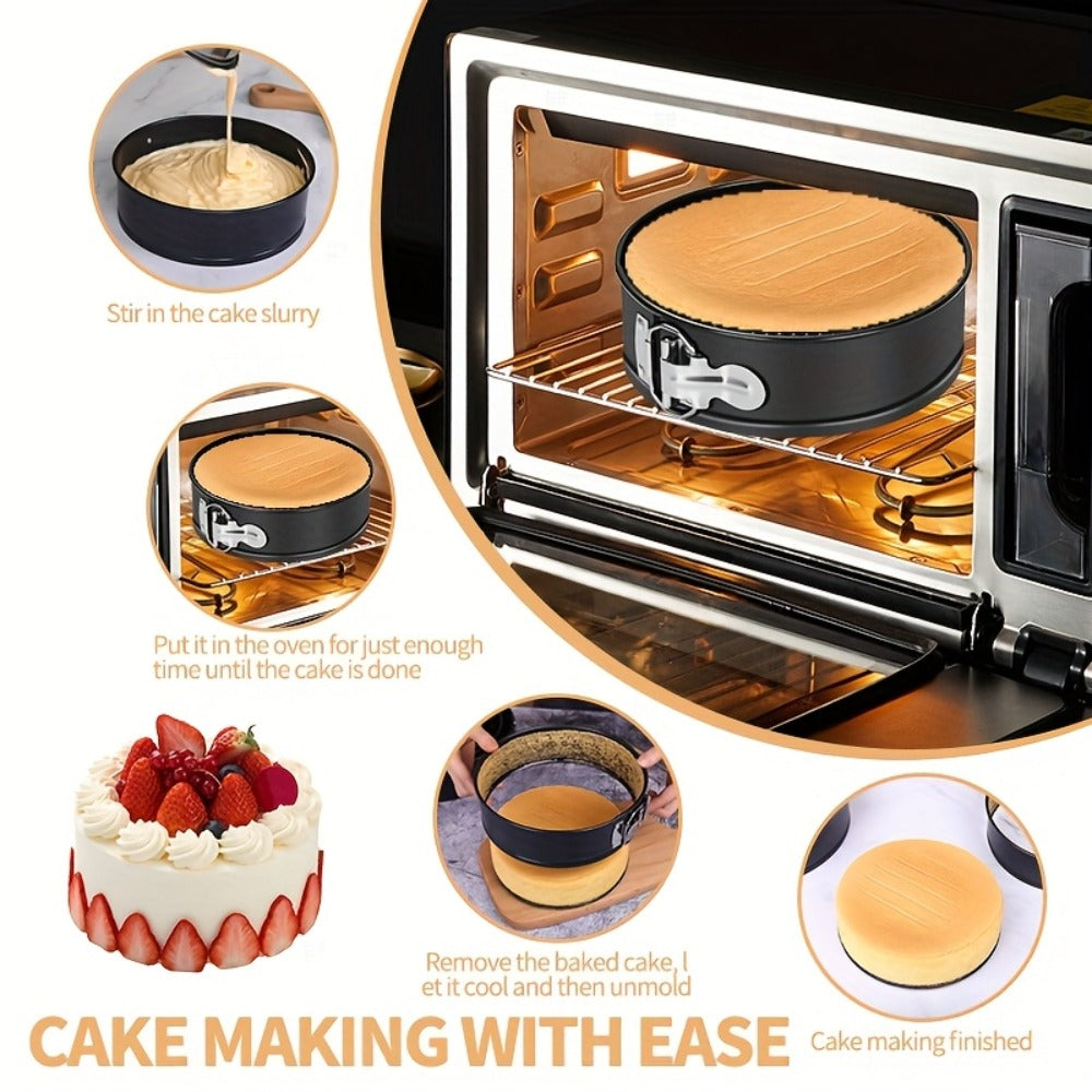 Springform Cake Pan Set, Nonstick Carbon Steel Cheesecake Pan with Removable Bottom & Locking Latch, Round Springform Pan for Cheesecake Pizza Quiche Mousse, 4-Inch Set or 4¡±/7¡±/9¡± 3-Piece Set