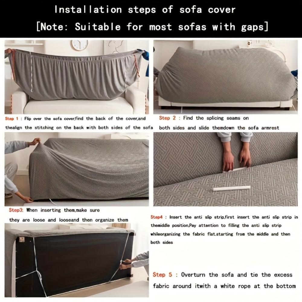 Sofa Cover Stretchy Washable Slipcover for 1 2 3 4 Seater Couch, Zigzag Textured Fabric, Scratch Slip Resistant Furniture Protector, Cream White Light Grey Dark Gray Coffee Brown