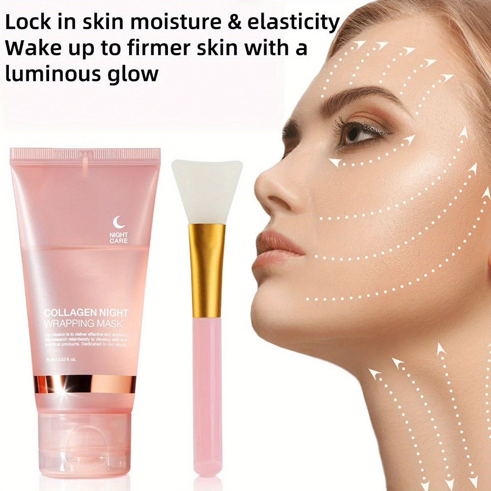 Collagen Night Mask with Brush Overnight Face Mask Hydrating Anti-Aging Sleeping Mask Elasticity Repair Skin Care for All Skin Types