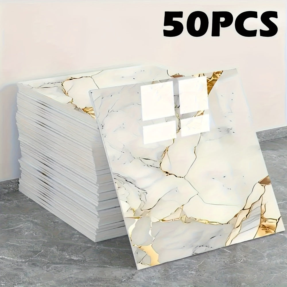Peel and Stick Wall Tiles 50/100pcs Waterproof PVC Marble Self Adhesive Vinyl Tile Stickers for Bathroom Kitchen Living Room, TV Backdrop Shower Wall Panels Modern Home Decor Easy Installation