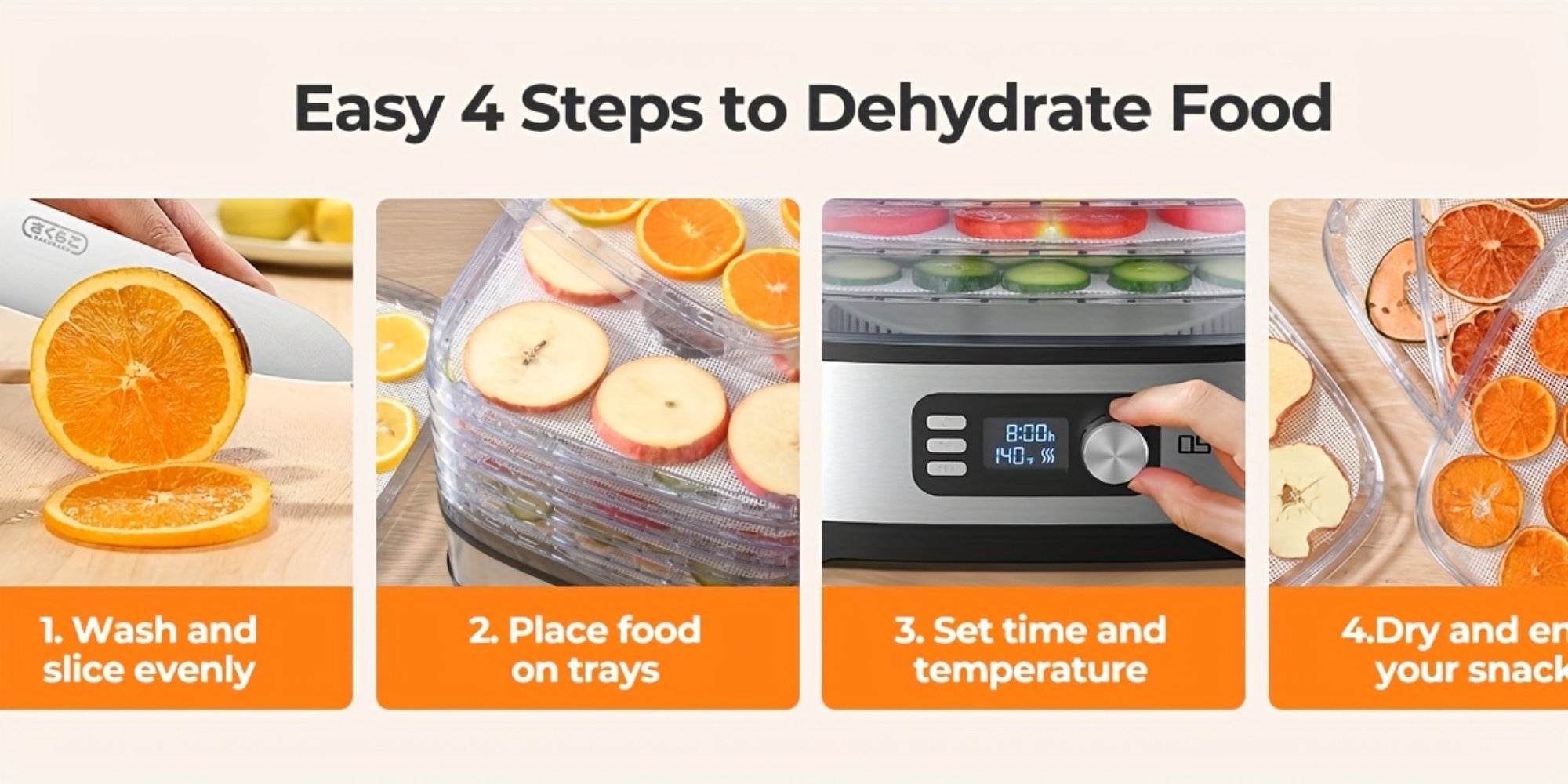 Food Dehydrator Machine 5-Tray with Adjustable Temperature Control and 72-Hour Timer - Electric Food Dryer for Jerky Fruit Herbs Dog Treats Snacks, 240W LED Display Dehydrator with Recipe Book Included