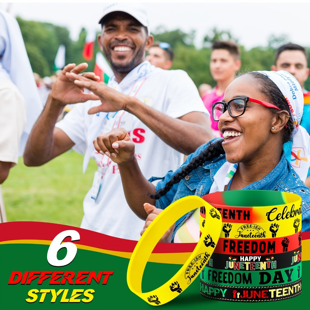Juneteenth Bracelets Bulk 120pcs 1865 Black Freedom Day Wristbands Happy Juneteenth Party Favors Black American Independence Bracelets for Adults Classic Style Gift for Her Him