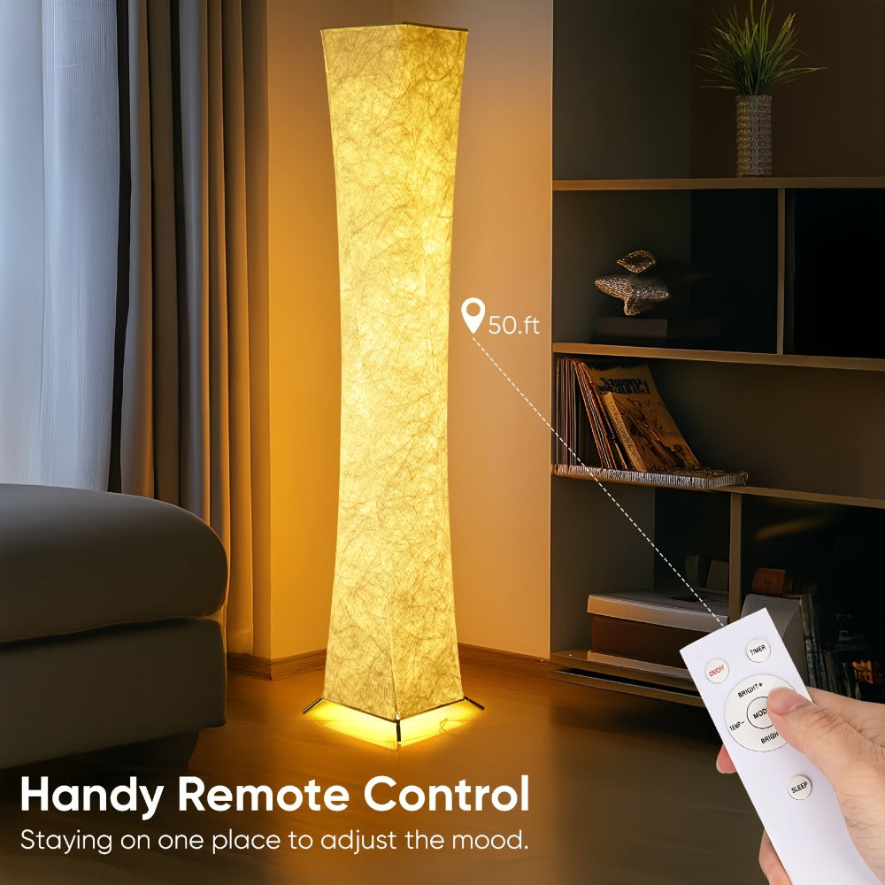LED Floor Lamp 52 Inch Modern ¨C Adjustable 3000K Warm Light with Remote Control, USB Port, Matte Metal Finish & Tyvek Shade for Bedroom, Living Room & Game Room Space Decor