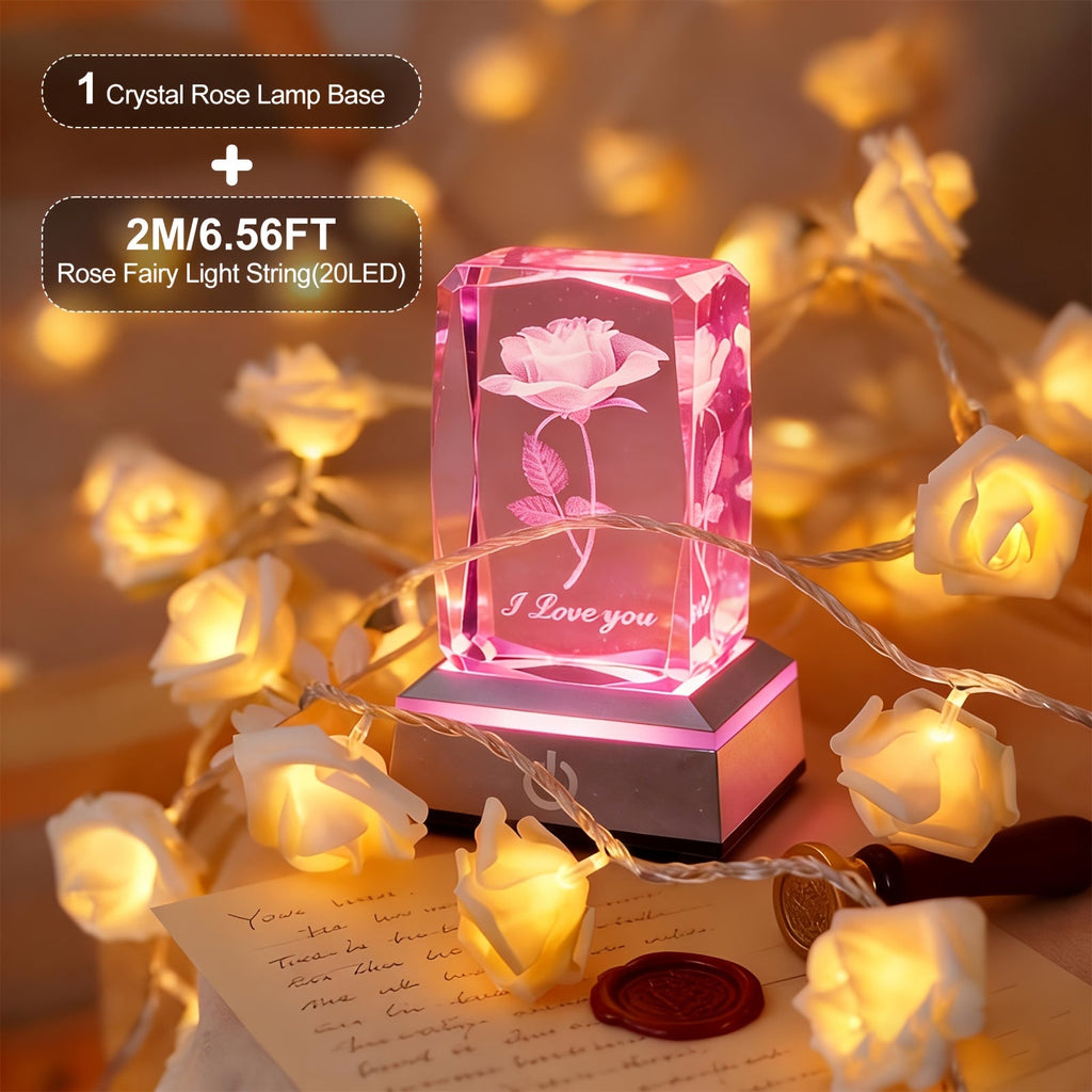 Rose Crystal LED Night Light ¨C Colorful Floral LED Sign Lamp, Romantic Desk Light for Bedroom Vanity, Unique Gift for Girlfriend Wife Mom on Women's Day Anniversary Birthday (4 Styles)