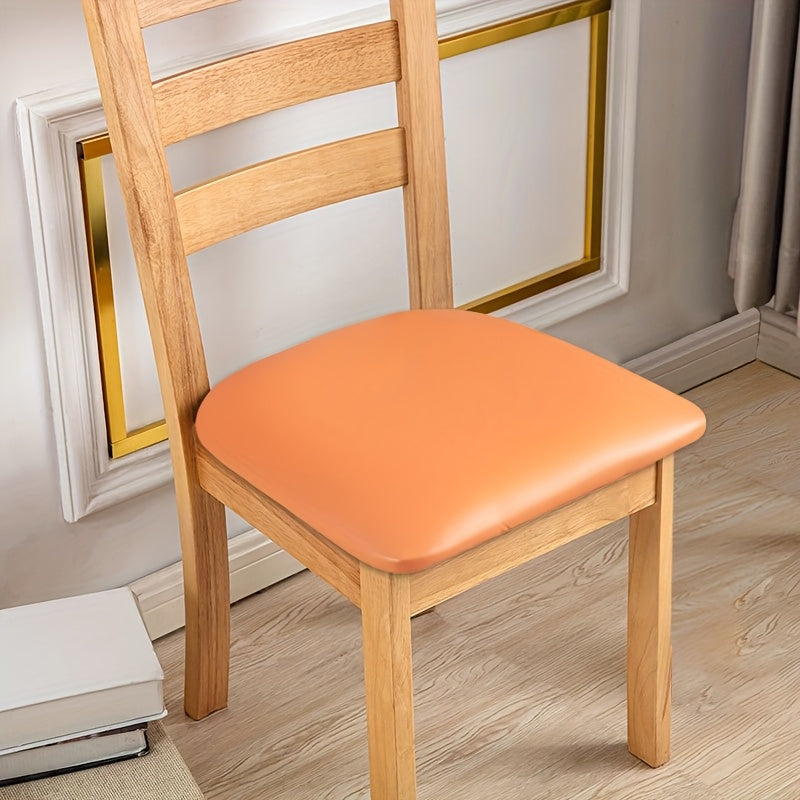 Waterproof PU Leather Dining Chair Cushion Covers Removable Stretch Seat Slipcovers for Dining Room Kitchen Hotel Set of 4 or 6