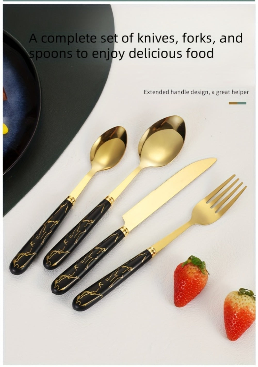 Marble Pattern Cutlery Set 24pcs - Dinner Forks Soup Spoons Teaspoons for Home Hotel Restaurant