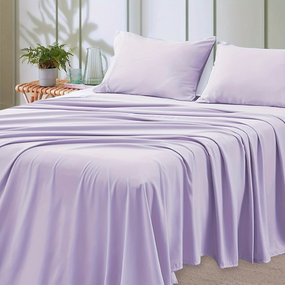 Microfiber Bed Sheet Set 4-Piece Deep Pocket Fitted Sheet Flat Sheet Pillowcases Twin Full Queen King All Colors Soft Breathable Fade Resistant Easy Care
