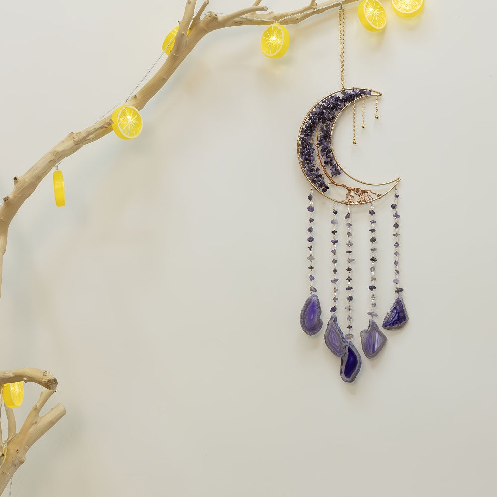Dreamcatcher Moon Suncatcher Wall Hanging ¨C Handmade Boho Wind Chime Pendant for Indoor Outdoor Garden, Courtyard & Party Decor ¨C Christmas & Birthday Gift