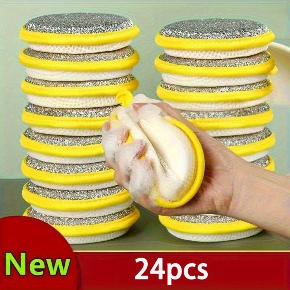 Kitchen Cleaning Sponges 24 Pack Double-Sided Anti-Scratch Reusable Washable Multi-Purpose Scrub Sponge for Dishes Pots Pans Home Restaurant Cafe Non-Scratch Bulk Value Set