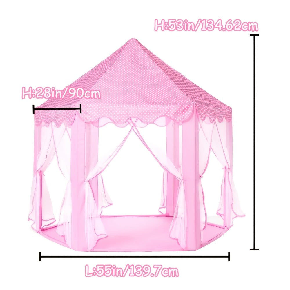 Kids Princess Tent Hexagonal Play Tent with Sheer Door Curtain ¨C Flower Pattern Mosquito Net Castle for Girls, Indoor Outdoor Playhouse Canopy Bed Tent