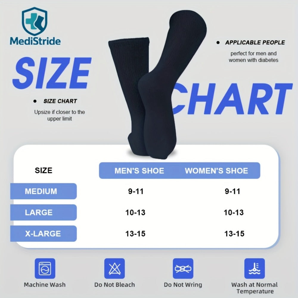 Cotton Diabetic Crew Socks 12 Pairs Non-Binding Neuropathy Loose Fit Seamless Cushioned Full Length for Men Women Edema Sensitive Feet White Black Brown Khaki Navy Grey