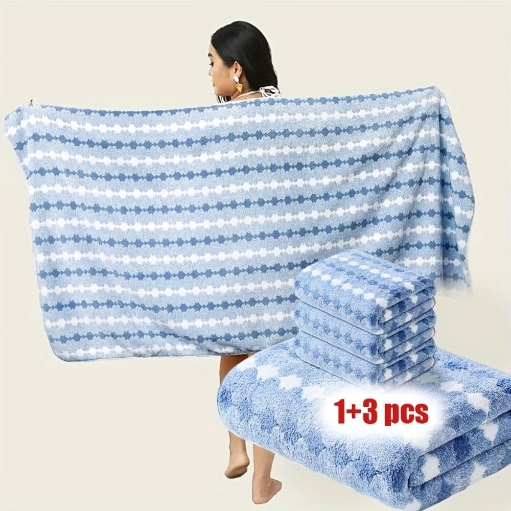 Extra Large Bath Towel Set 4 Piece for Women - 300GSM Ultra Soft Quick Dry Absorbent Solid Color Hand Towels | Orange Green Blue Purple Pink | Spa Yoga Fitness Gym Bathroom Gift