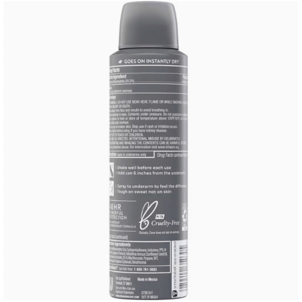 Dove Men+Care Dry Spray Antiperspirant Deodorant Pack of 6 ¨C 150mL Each (5 fl oz), 48H Protection, Alcohol-Free, Assorted Scents, Total 30 fl oz