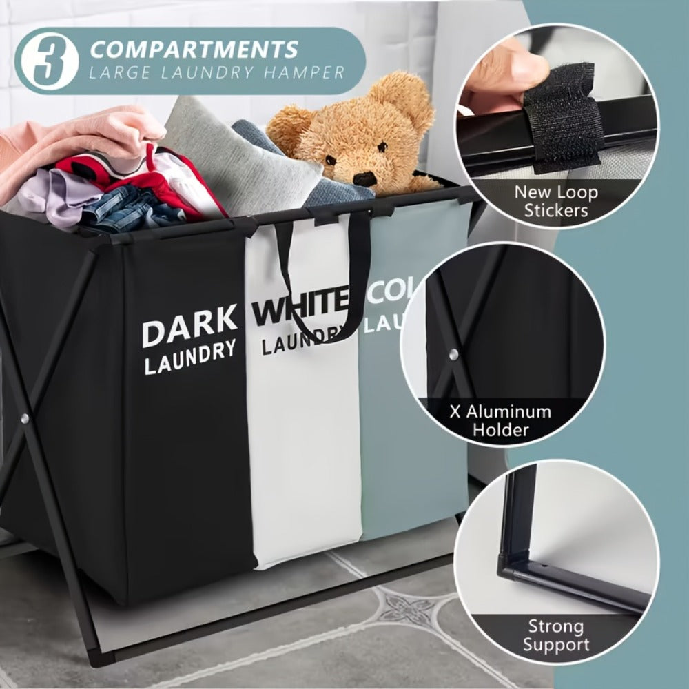 Rectangular Laundry Hamper Basket with Handles ¨C Large Multi-Component Clothes Storage Organizer for Home, College Dorm, Bathroom & Bedroom ¨C Stylish Functional Laundry Basket