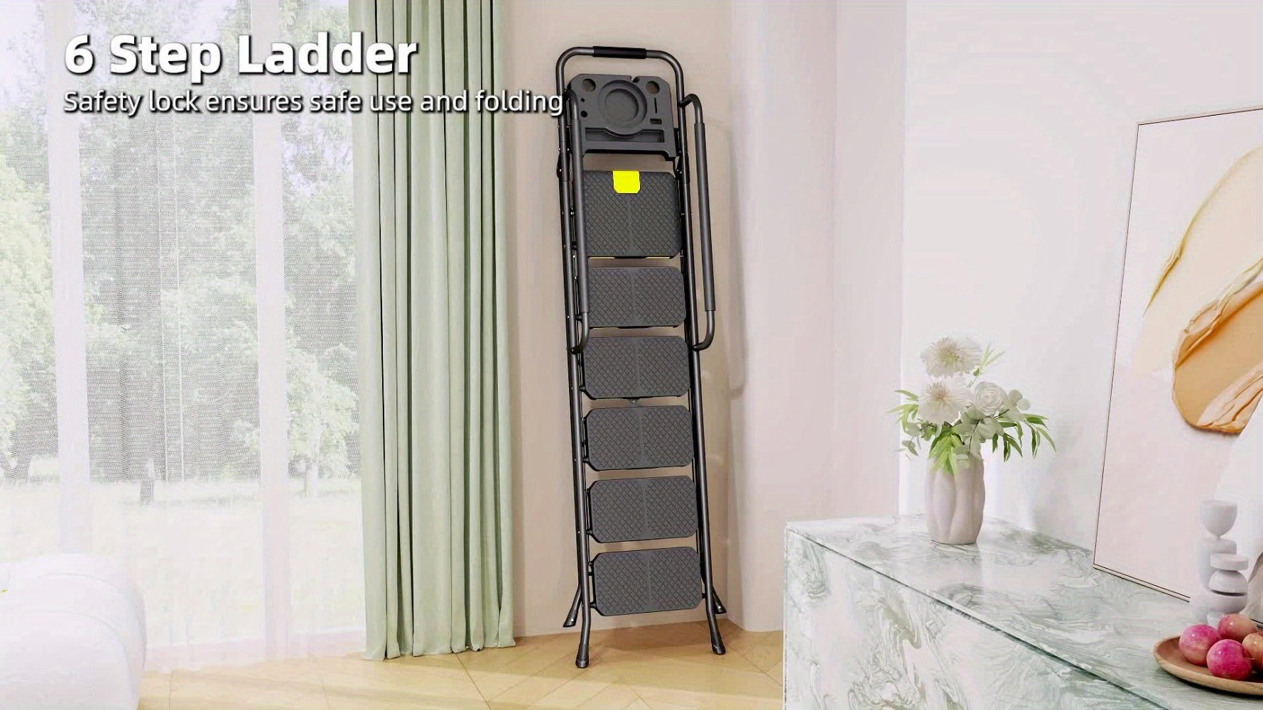 6 Step Ladder with Handrails & Tool Platform 800 LBS ¨C Folding Step Stool Wide Pedal Steel Safety Ladder for Adults, Painting, Home, Garage & Outdoor Use ¨C Auto Safety Lock, Compact Storage