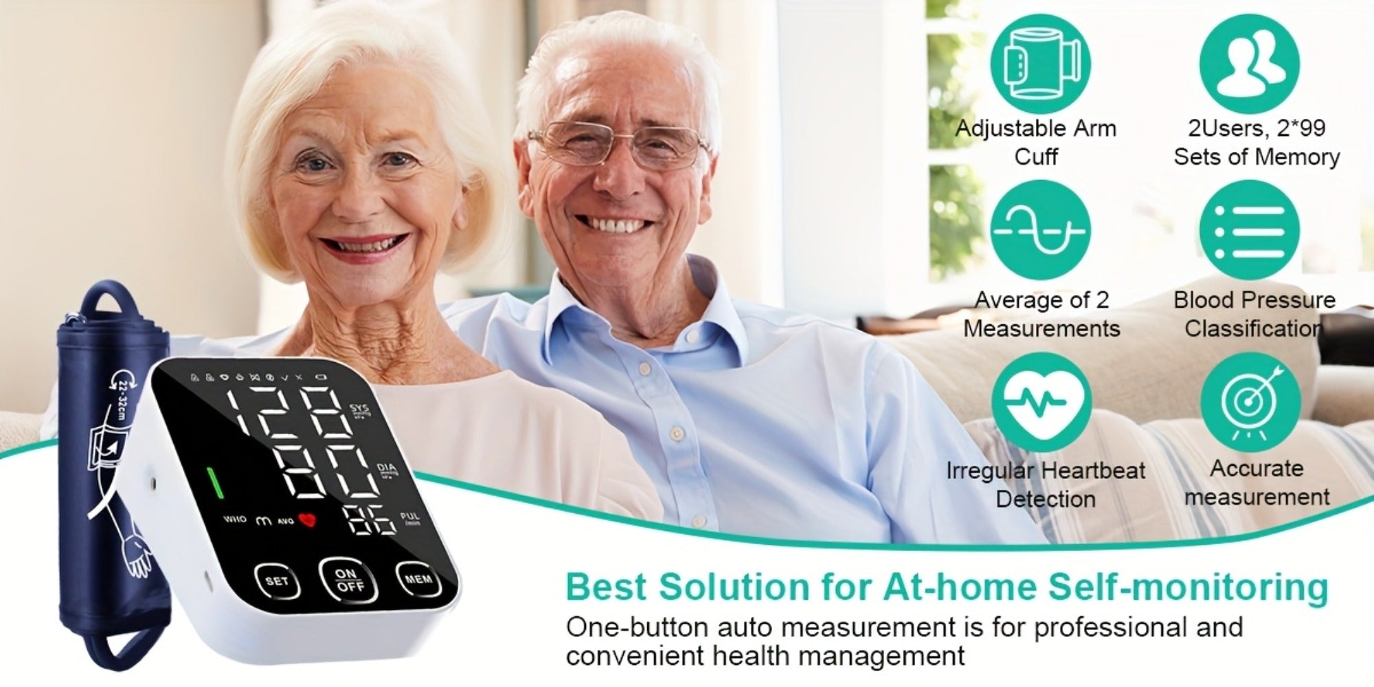 Blood Pressure Monitor Automatic Upper Arm ¨C Large Cuff, 4.5¡± Backlit Screen, 2¡Á99 Memory, Voice Broadcast, One-Touch BP Machine for Home Use