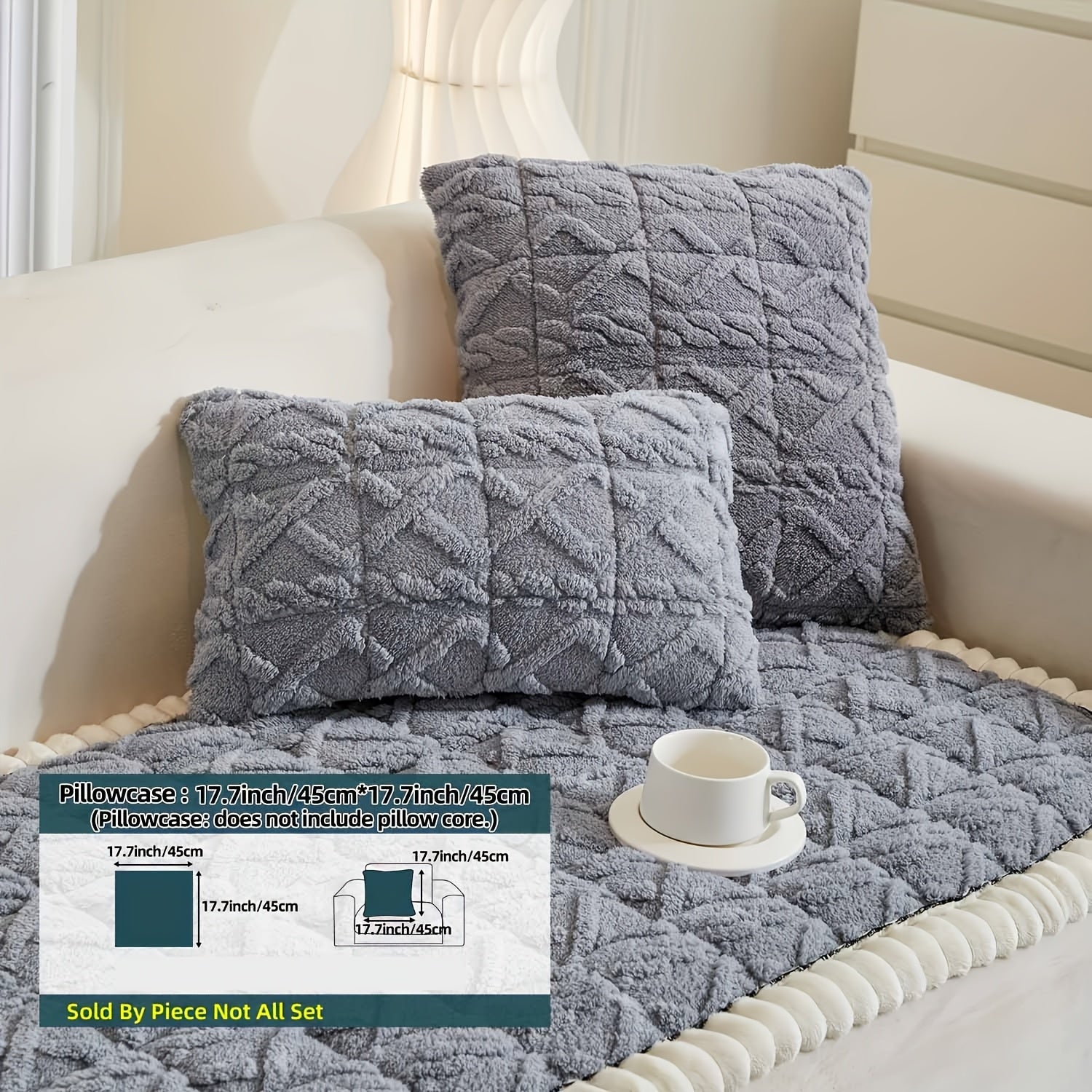 Bohemian Quilted Sofa Cover with Ruffles - 300GSM Shu Velveteen Anti-Slip Pet Friendly Machine Washable Plush Slipcover for Loveseat 3-4 Seater Sectional Sofa, 5 Colors