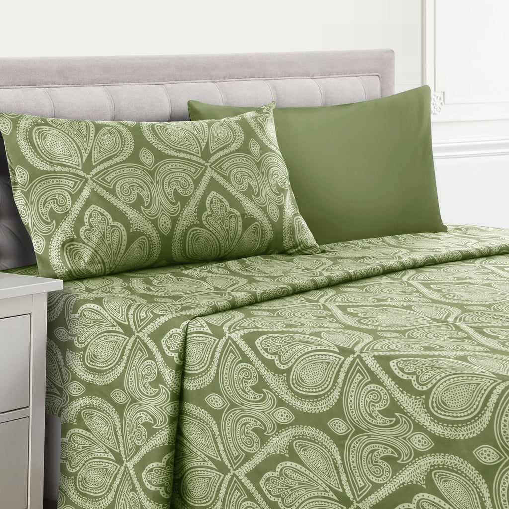 Paisley Bed Sheet Set 4 6 Piece 100% Brushed Microfiber Deep Pocket Fitted Sheet Soft Wrinkle Free Cooling Breathable Twin Full Queen King Cal King