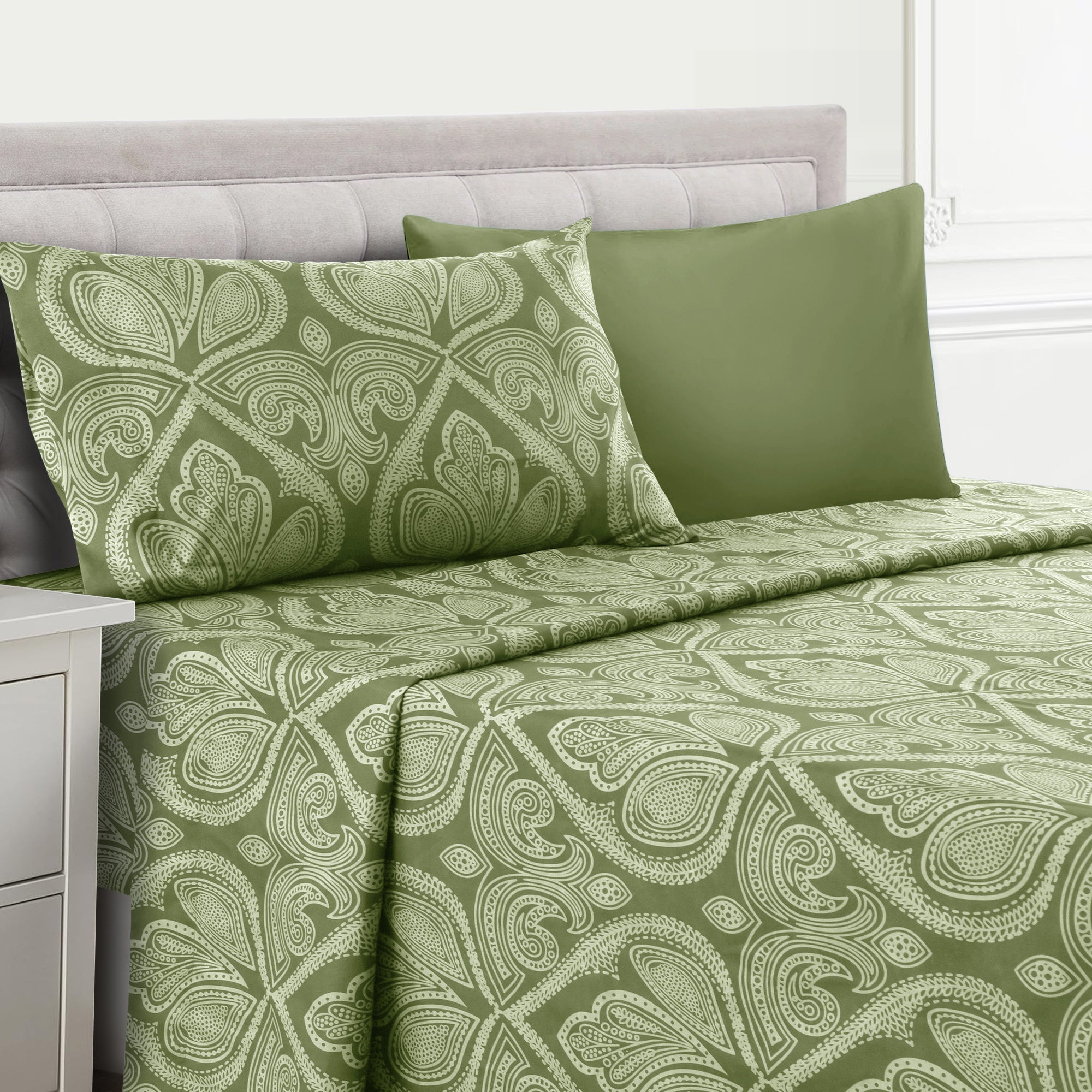 Paisley Bed Sheet Set 4 6 Piece 100% Brushed Microfiber Deep Pocket Fitted Sheet Soft Wrinkle Free Cooling Breathable Twin Full Queen King Cal King