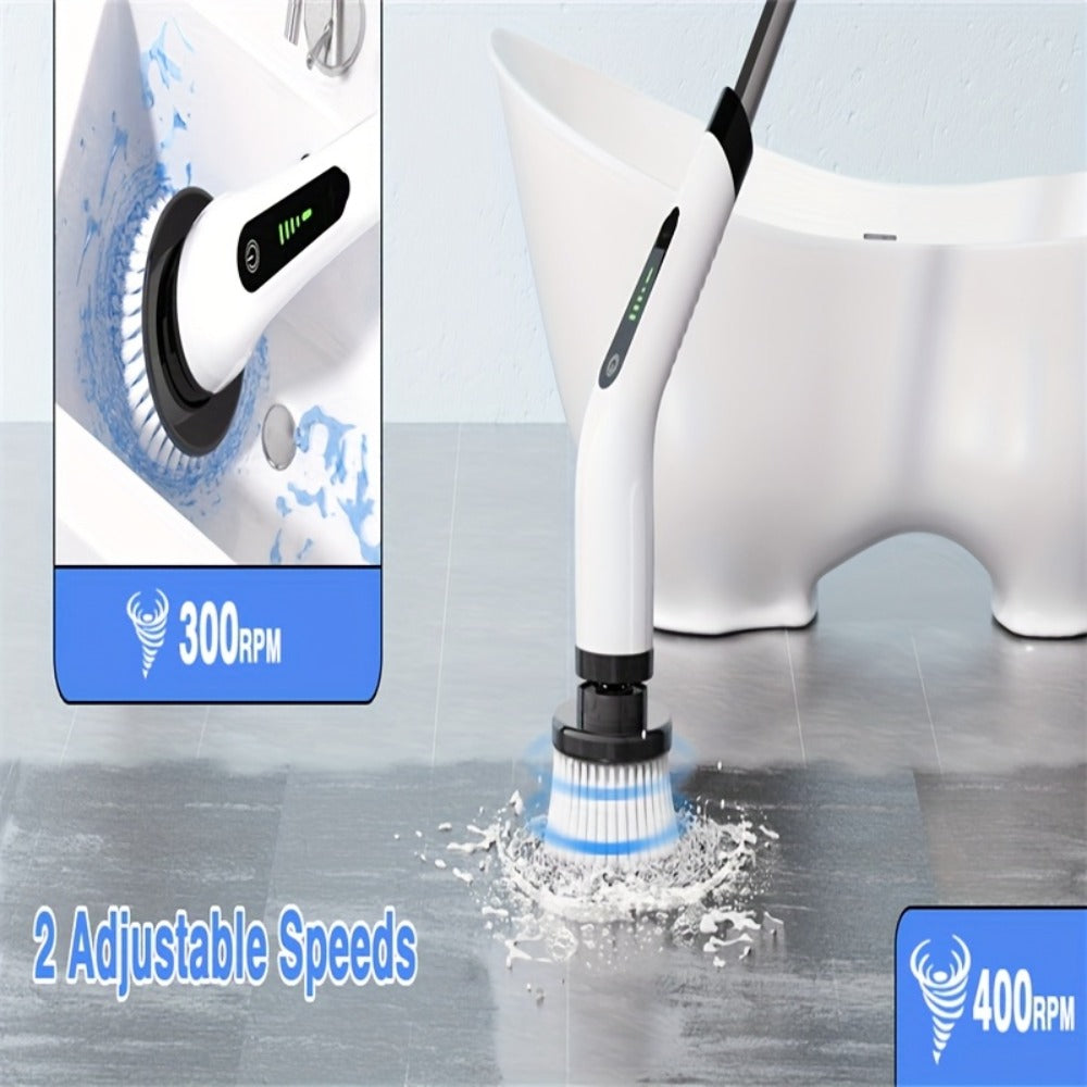 Electric Spin Scrubber Cordless, 7-in-1 Cleaning Brush with 7 Replaceable Heads, Dual Speed Adjustable, USB Rechargeable, Detachable Telescopic Handle for Bathroom Tile Kitchen Tub Floor Living Room