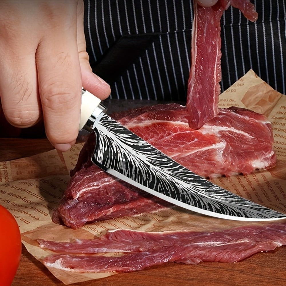 Butcher Knife Professional Bone-In Meat Cleaver Razor Sharp Blade with Patterned Design & Ergonomic Comfort Grip Handle ¨C Heavy Duty Kitchen Chef Knife for Poultry & Meat Cutting
