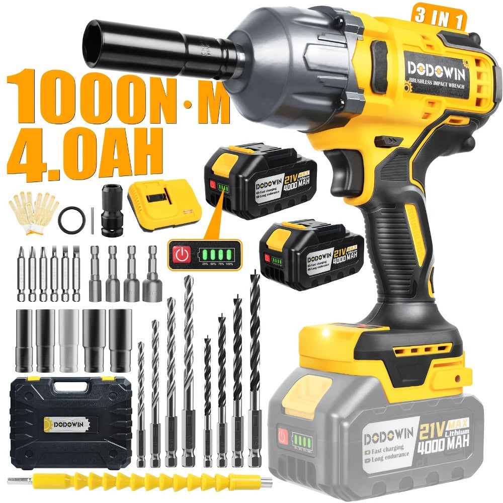 High Torque Impact Wrench Kit 320NM / 1000NM Brushless Cordless ¨C 21V with 2.0AH / 4.0AH Batteries, Quick Charger, 6 Sockets & Full Accessories, Electric Impact Gun for Car Repair, Auto Mechanic & Home Use