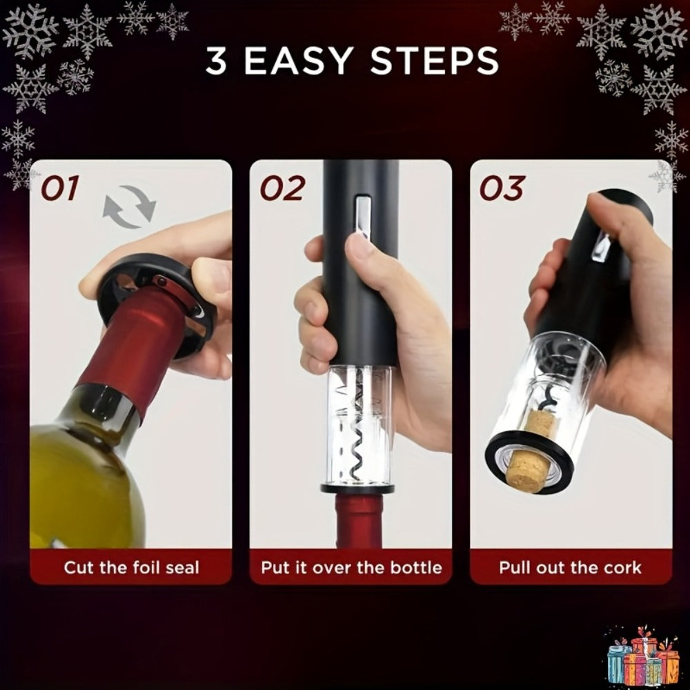Electric Wine Opener Set 4-in-1 Rechargeable - USB-C Automatic Corkscrew with Blue LED, Vacuum Stopper, Wine Pourer & Foil Cutter - Complete Wine Accessories Gift Set for Home Bar, Parties & Weddings