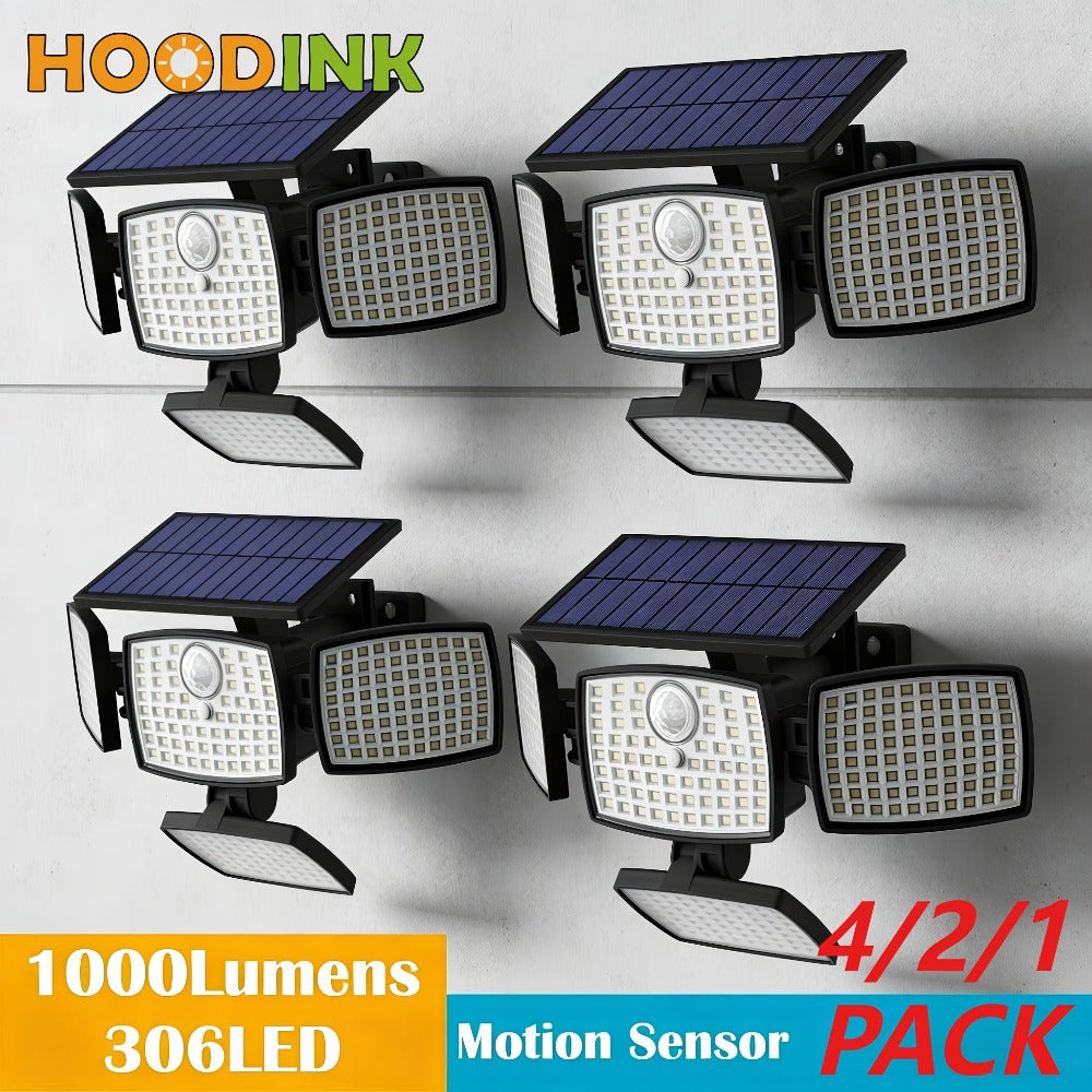 Solar Outdoor Motion Sensor Light 4-Head 3000LM ¨C 270¡ã Wide Angle, 3 Modes, IP65 Waterproof, Remote Control, Solar Flood Light for Garden Backyard Garage Wall Yard, 1/2/4 Pack