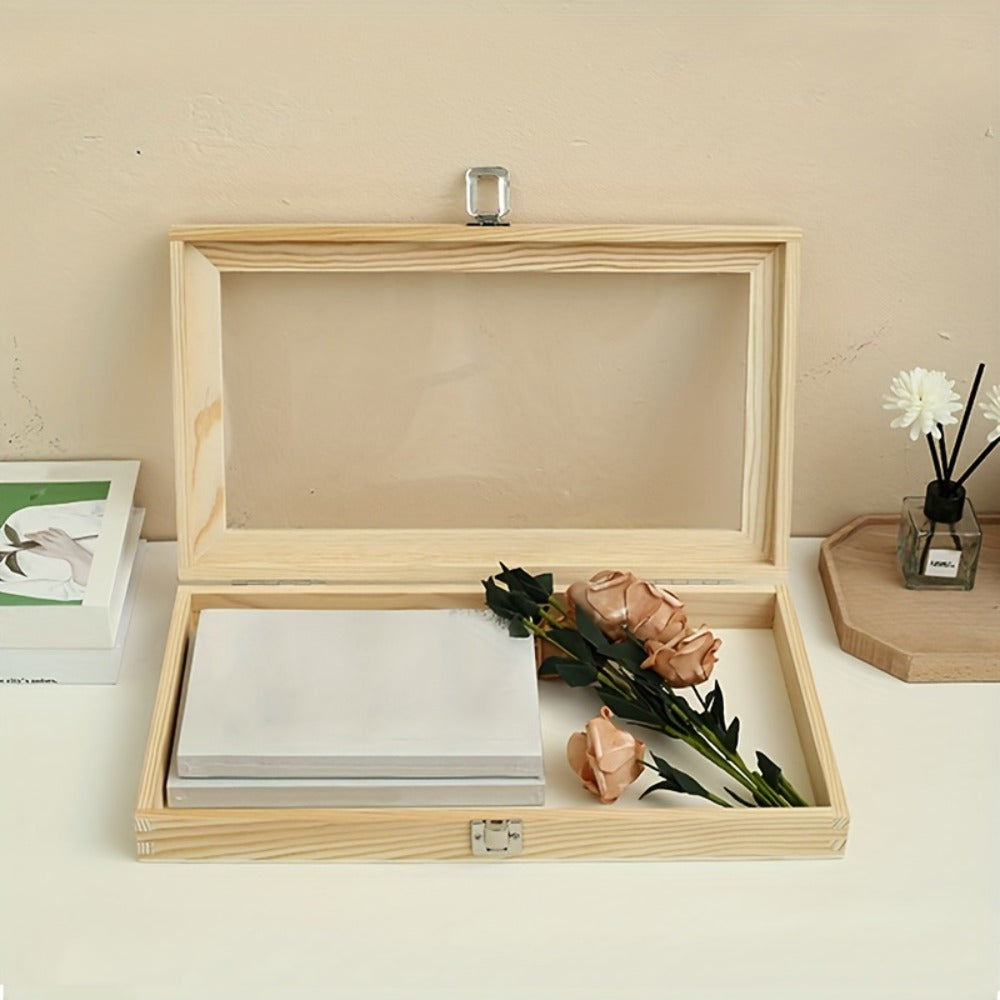Lockable Wooden Display Storage Box with Acrylic Window ¨C Jewelry & Collectibles Organizer Drawer Box, Elegant Wood Finish, Clear Viewing Panel, Gift Box