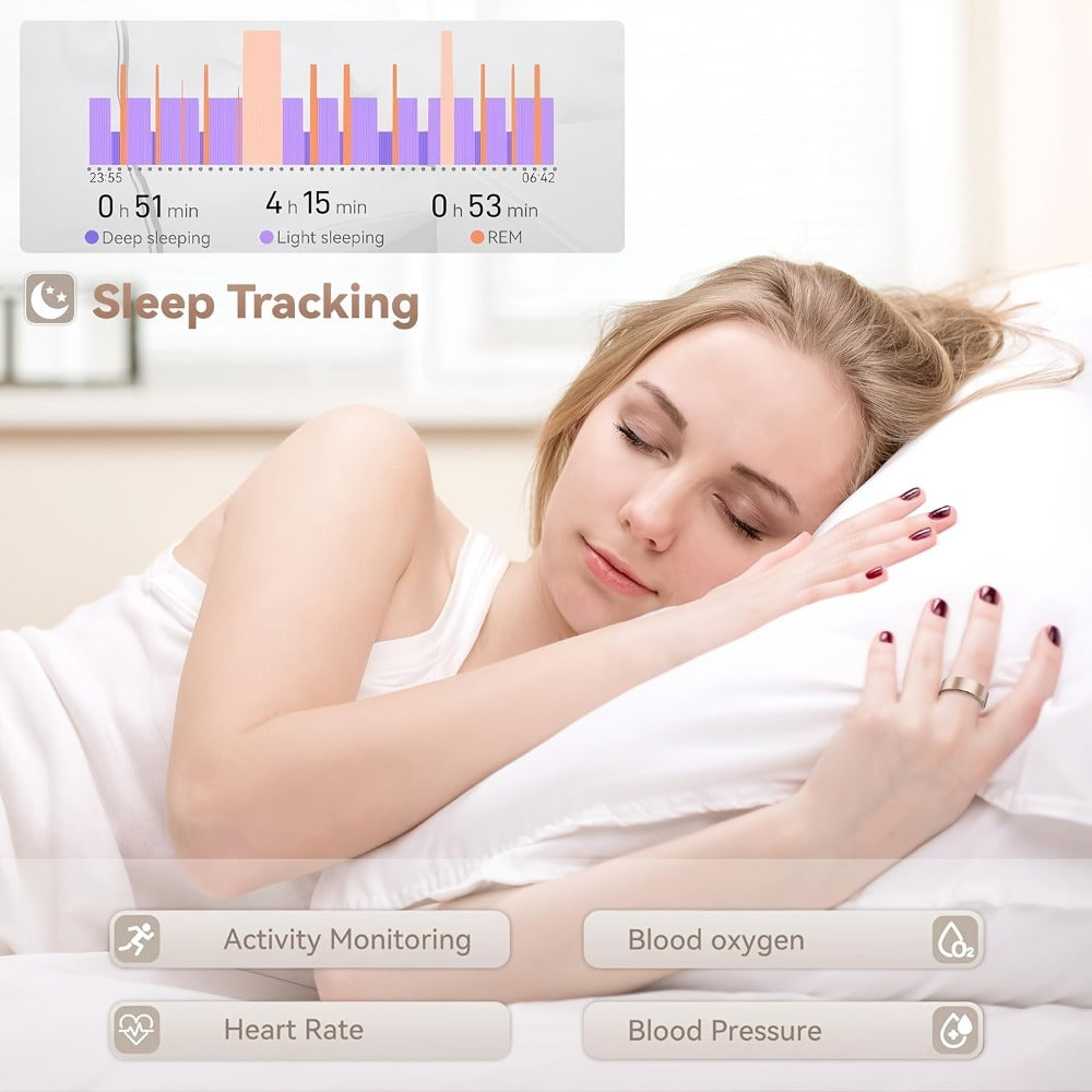 Smart Ring Health Fitness Tracker - Sleep Monitor Heart Rate Temperature Blood Pressure Pedometer Calorie Menstrual Cycle Tracker, Bluetooth 5.0 Compatible with iPhone Android, No Subscription Fee